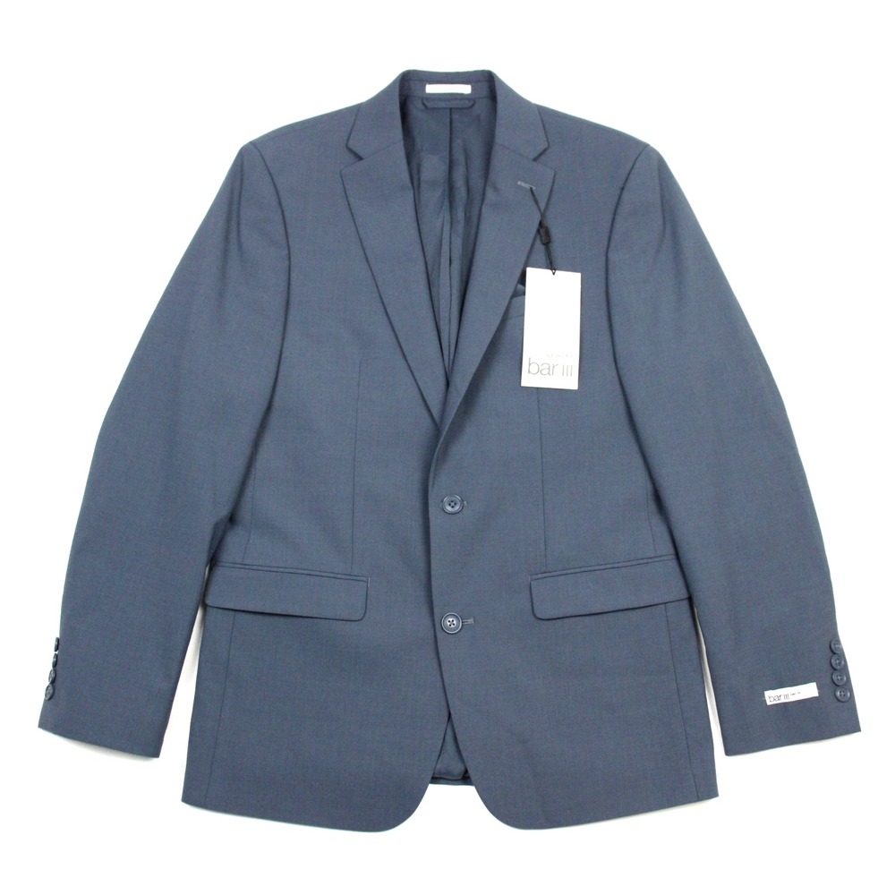 Bar III Suit Jacket 38 R Mens Solid Blue Stretch Wool 2 Button Slim Fit Coat